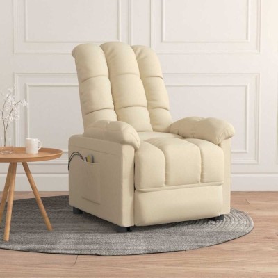vidaXL Fotoliu de masaj electric rabatabil, crem, textil foto