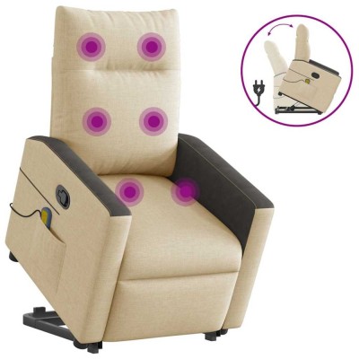vidaXL Fotoliu masaj rabatabil cu ridicare, crem, material textil 3324063 foto