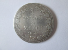 Rara! Polonia,separatia(ocupatia) rusa 5 Zlot=3/4 Ruble 1838 argint foto