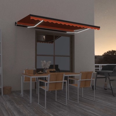 vidaXL Copertină retractabilă manual, LED, portocaliu/ maro 450x350 cm foto