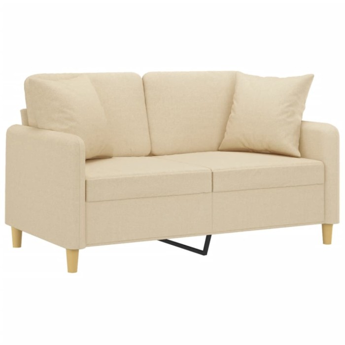 Canapea cu 2 locuri cu pernute, crem, 120 cm, textil