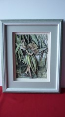 TABLOU &quot;NINFA, ZANA APELOR&quot; SEMNAT 34/28 cm. (QUILLING ORIGAMI)