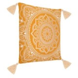 Pernă decorativă galben muștar cu model mandala auriu și alb, 45x45cm, CMCLASS