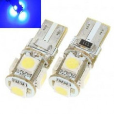 Led auto ALBASTRU T10 5 SMD Canbus foto