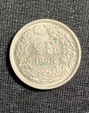 Moneda 1/2 franci 1965 Elveția argint