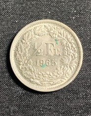 Moneda 1/2 franci 1965 Elveția argint