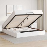 vidaXL Cadru de pat otoman cu saltele alb 180x200cm piele artificială 3311052