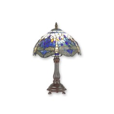 Lampa de masa Tiffany cu abajur albastru cu libelule TA-154