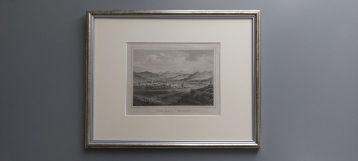 Litografie Sebes cca 1850, cu paspartu si rama, Ludwig Rohbok