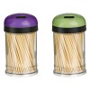 Set Recipiente Scobitori, 2 Bucăți, Bambus, Capace Mov și Verde, Diametru 4cm x &Icirc;nălțime 7cm, Oem