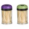 Set Recipiente Scobitori, 2 Bucăți, Bambus, Capace Mov și Verde, Diametru 4cm x &Icirc;nălțime 7cm