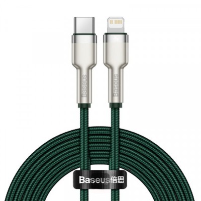 Cablu Date si Incarcare USB-C - Lightning Baseus Cafule Metal Series, 20W, 2m, Verde CATLJK-B06 foto