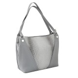 Geanta dama umar piele naturala gri deschis P106GD, imprimeu croco, 32x30cm, fabricata in Italia