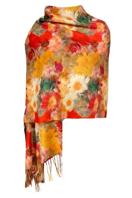 Fular casmir dama F, Dacali, portocaliu/rosu, 180 x 70 cm foto