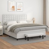 Cumpara ieftin Pat box spring cu saltea, alb, 160x200 cm, piele ecologică