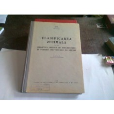Clasificarea zecimala pentru biblioteci, servicii de documentare si fisiere individuale de studii