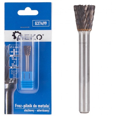 Freza pentru metal din carbura de tungsten, 12 x 12 mm, tija 6 mm, con inversat, Geko G37499 foto