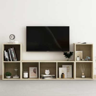Gossi set de dulapuri tv, 3 piese, stejar sonoma, lemn prelucrat foto