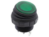 Intrerupător Rocker SPST Verde, 16A/250VAC, E-SWITCH RRS20F1ABLKGRNNN1P