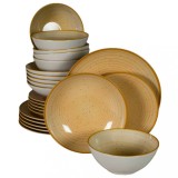 Set farfurii 24 piese, 6 persoane, Sundown, Alb Ivoire cu galben