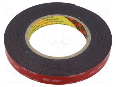 Bandă de fixare 3M, 15mm x 5.5m, acril neagră, 1.6mm tykkelse foto