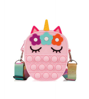 Jucarie Interactiva Antistres Tip Geanta Pop IT, model Unicorn 13.5 x 8.5 x 4 cm-Culoare Roz foto