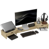 HOMCOM Rehausseur &eacute;cran PC bureau support d&#039;&eacute;cran d&#039;ordinateur de 60-116 cm cu 2 sertare, lungime și unghi reglabil | Aosom Romania