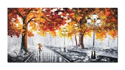 Tablou GIGANT indragostiti pictat manual living, dormitor, Impreuna spre viitor, 140x70cm ulei in cutit efect 3D foto