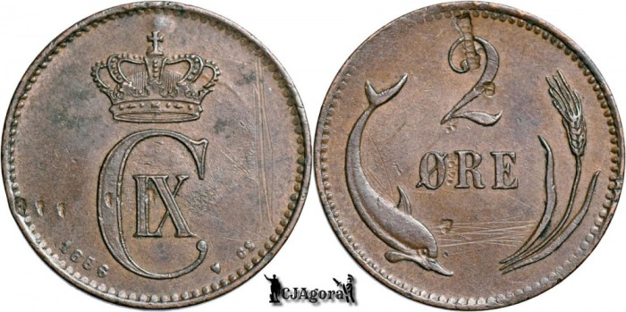 1886, 2 &Oslash;re - Christian al IX-lea - Regatul Danemarcei
