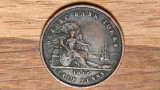 United Province of Canada -raritate- 1/2 half penny / sou 1852 Quebec Bank token, America de Nord