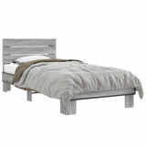 VidaXL Cadru de pat, gri sonoma, 90x200 cm, lemn prelucrat și metal