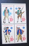 Serie Completă SUA Statele Unite 1975 Bicentenar Uniforme Militare Revoluția Americană Bloc de 4 Neștampilate - A0023