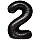 Balon din folie metalizata, flippy, figurina cifra, tema aniversare 40 cm, ambalaj individual, pai inclus, umflare cu aer sau heliu, negru, cifra 2