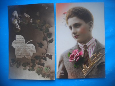 HOPCT 1817 COPII--ROMANTICA-FRANTA-LOT 2 CARTI POSTALE VECHI-CIRCULATE foto