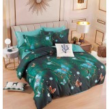 Lenjerie pat single,bumbac finet,4 piese,cearceaf normal,verde,fluturi-A1049