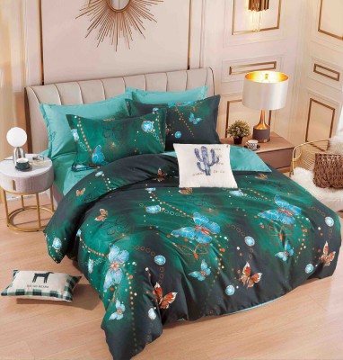 Lenjerie pat single,bumbac finet,4 piese,cearceaf normal,verde,fluturi-A1049 foto