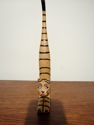 Suport pentru inele sculptura din lemn figurina tigru 26 cm inaltime foto