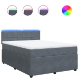Cumpara ieftin Pat box spring cu saltea, gri inchis, 140x200 cm, catifea