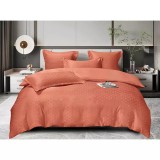Cumpara ieftin Lenjerie de Pat, Jacquard Satinat, cu Elastic, pentru Pat Dublu, 6 Piese, Caramiziu - ION80