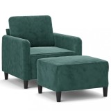 Cumpara ieftin Fotoliu canapea cu taburet, verde inchis, 60 cm, catifea