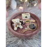 Tavita Mot/Turta, Buretata din Catifea cu 7 Piese - Roz-Mov - TPT501