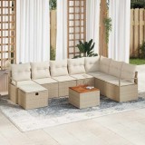 vidaXL Set de canapele pentru grădină cu pernă 9 pcs Bej Rattan poli