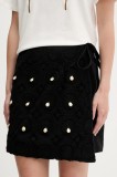 Never Fully Dressed fustă din amestec de l&acirc;nă culoarea negru, mini, drept, NFDSK671