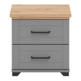 Noptiera Valencia NO2F GS AH SMF, cu 2 sertare, stejar artisan + gri grafit + folie gri mat, 46 x 41 x 47.5 cm, 1C