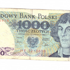 Bancnota Polonia 1000 zloti 1982, circulata, stare relativ buna