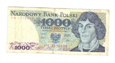 Bancnota Polonia 1000 zloti 1982, circulata, stare relativ buna foto