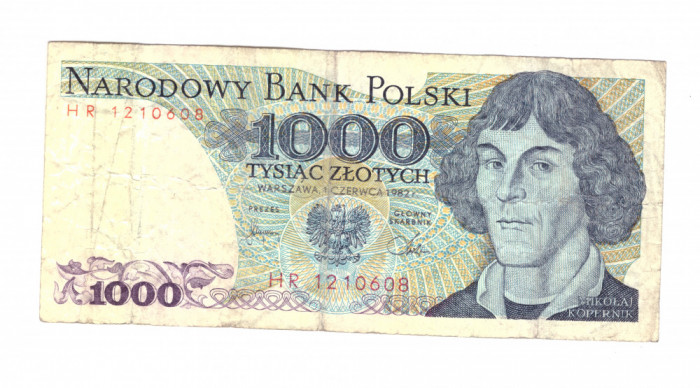Bancnota Polonia 1000 zloti 1982, circulata, stare relativ buna