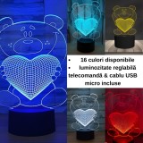 Lampa 3D Ursulet Teddy LED , Cadou Romantic Valentine, s Day Multicolor