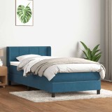 VidaXL Pat box spring cu saltea, albastru &icirc;nchis, 100x210 cm, catifea