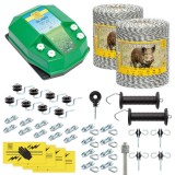 Pachet gard electric complet AgroElectro 2000m, 4.5 Joule, 12V, pentru animale salbatice, aparat, fir, izolatori, conectori, manere poarta